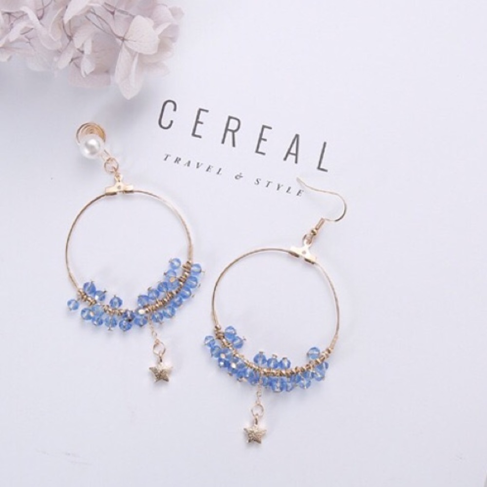 Big Ring with Elegant Blue Beads Earrings